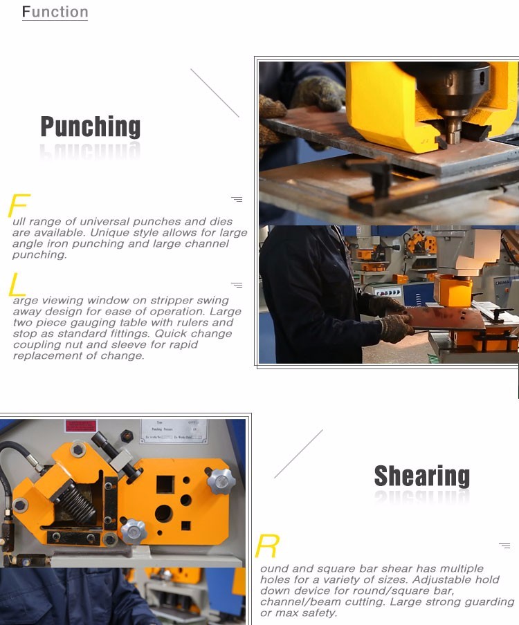Multifunkčný hydraulický žehliaci stroj radu Q35y kombinovaný strihací a dierovací stroj